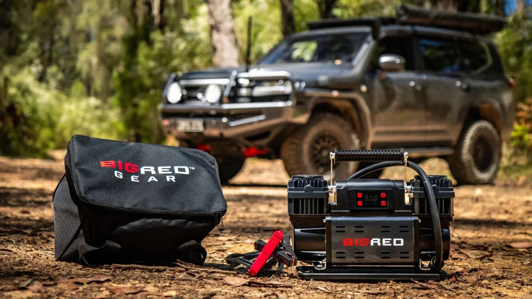 Conquer the Tracks with the Big Red Gear 12V Portable Air Compressor Quad-Flate Kit