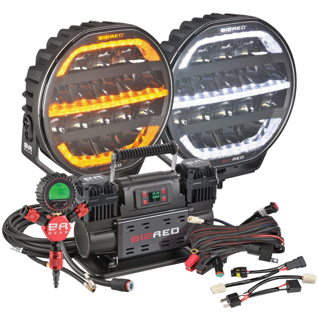 Bush Ready Kit With Big Red Compressor QUAD-FLATE and 9 Inch Covert Driving Lights