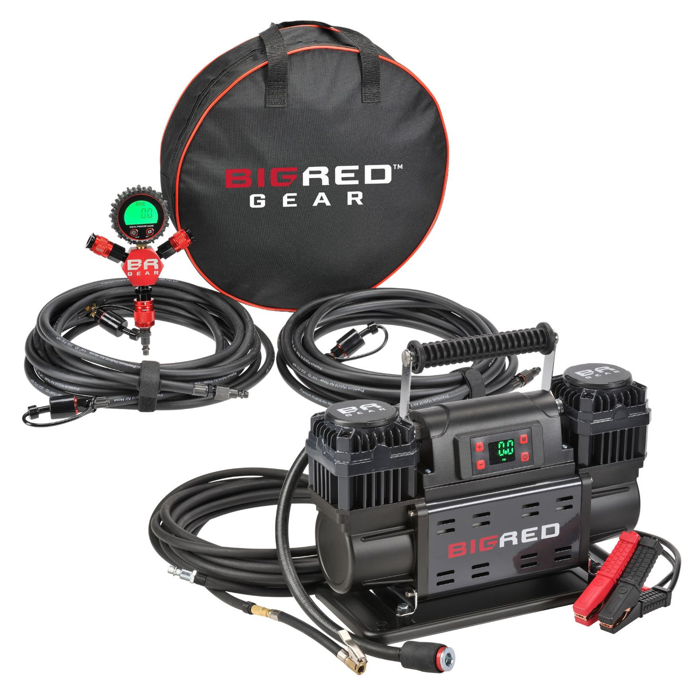 Big Red Gear 12v Portable Air Compressor QUAD-FLATE Kit