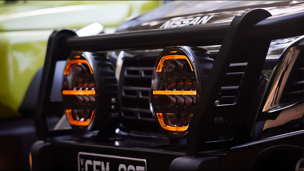Covert 9 inch LED driving lights on a bull bar